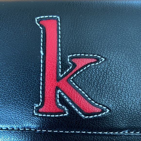 Black Leather Red Leather “K” Long Wallet / Check Book Holder - Picture 2 of 13